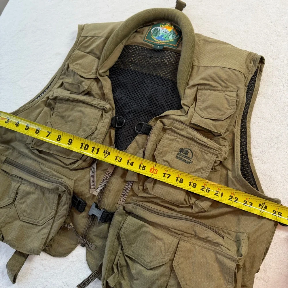 Hodgman Fishing Vest Mens L Green Good Multi-Pocket Utility Ripstop 3971